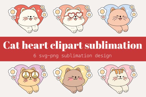 Cat Heart Clipart PNG SVG Sublimation