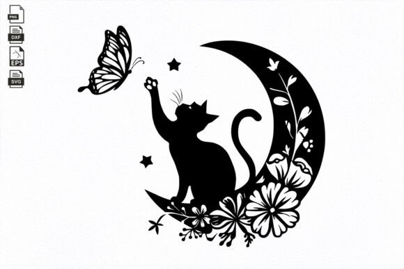 Cat with Butterfly Moon Florals Svg Review