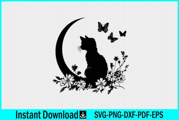 Cat with Floral Moon Butterfly SVG File Review