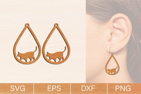 Cat Wood Earrings Laser Cut SVG