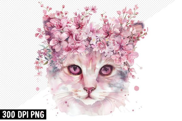 Cute Cat with Flowers Clipart PNG Review