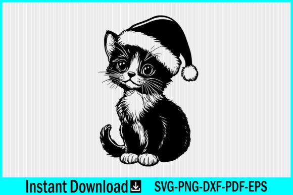 Cute Kitten Cat with Santa Hat Vector Review