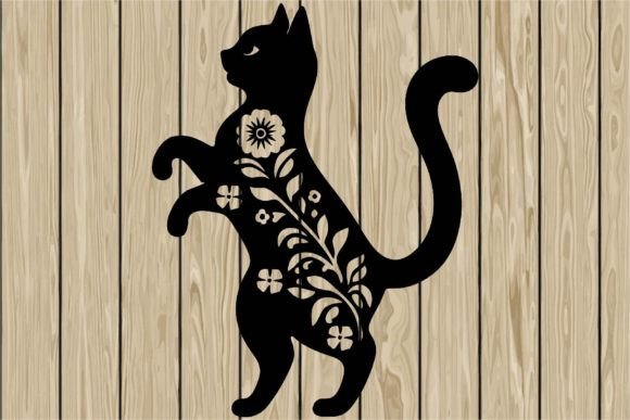 Floral Cat Stencil SVG for Embroidery Projects