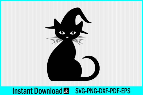 Halloween Black Cat Witch Hat Silhouette